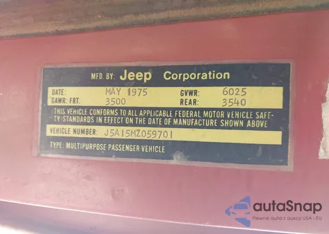 1975 Jeep Wagoneer from USA, damaged, VIN J5A15MZ059701